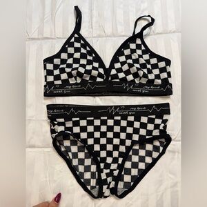 SHEIN Black and White Checkered Bra Set
